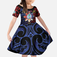 Philippines Guam Family Matching Off Shoulder Maxi Dress and Hawaiian Shirt Filipino Sun With Guaman Seal LT05 Daughter's Dress Blue - Polynesian Pride