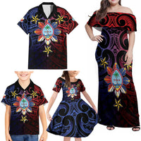 Philippines Guam Family Matching Off Shoulder Maxi Dress and Hawaiian Shirt Filipino Sun With Guaman Seal LT05 - Polynesian Pride