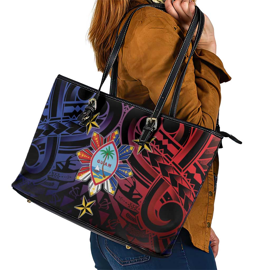 Philippines Guam Leather Tote Bag Filipino Sun With Guaman Seal