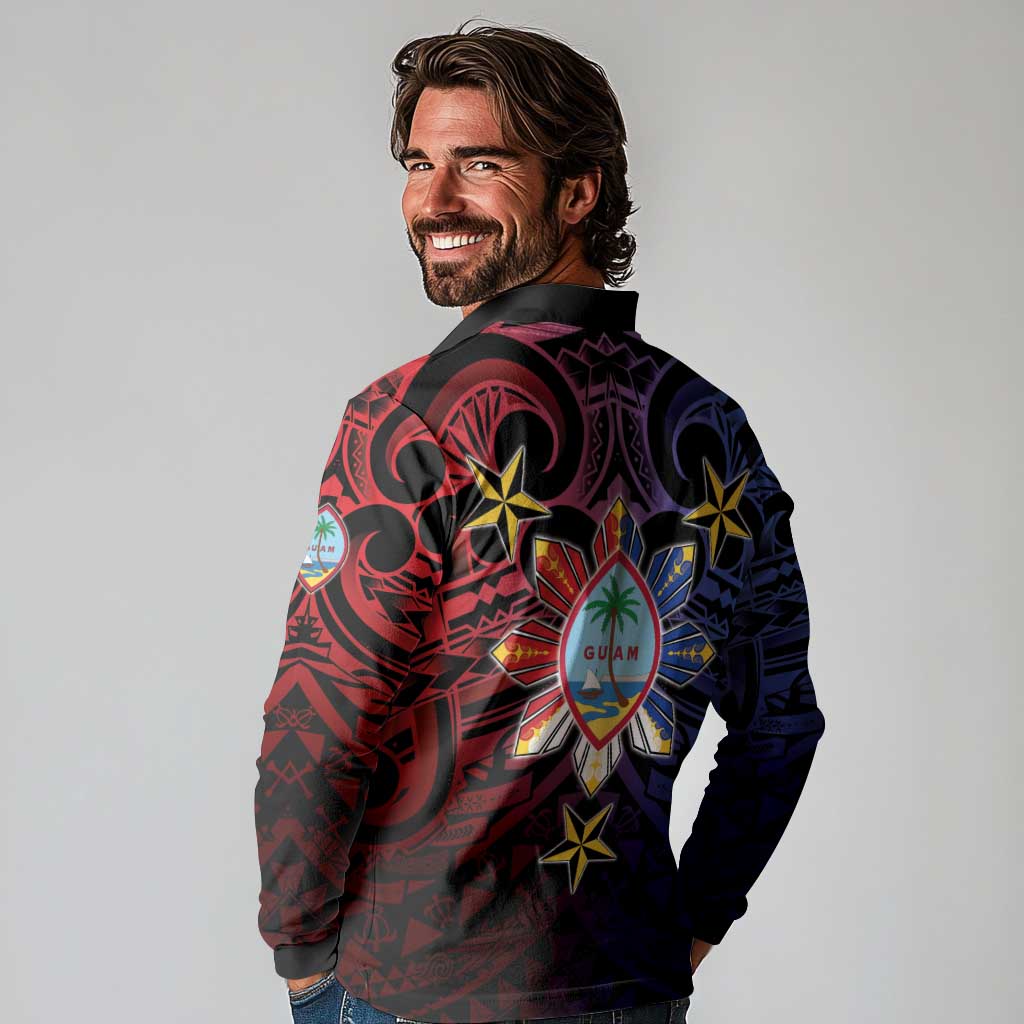 Philippines Guam Long Sleeve Polo Shirt Filipino Sun With Guaman Seal