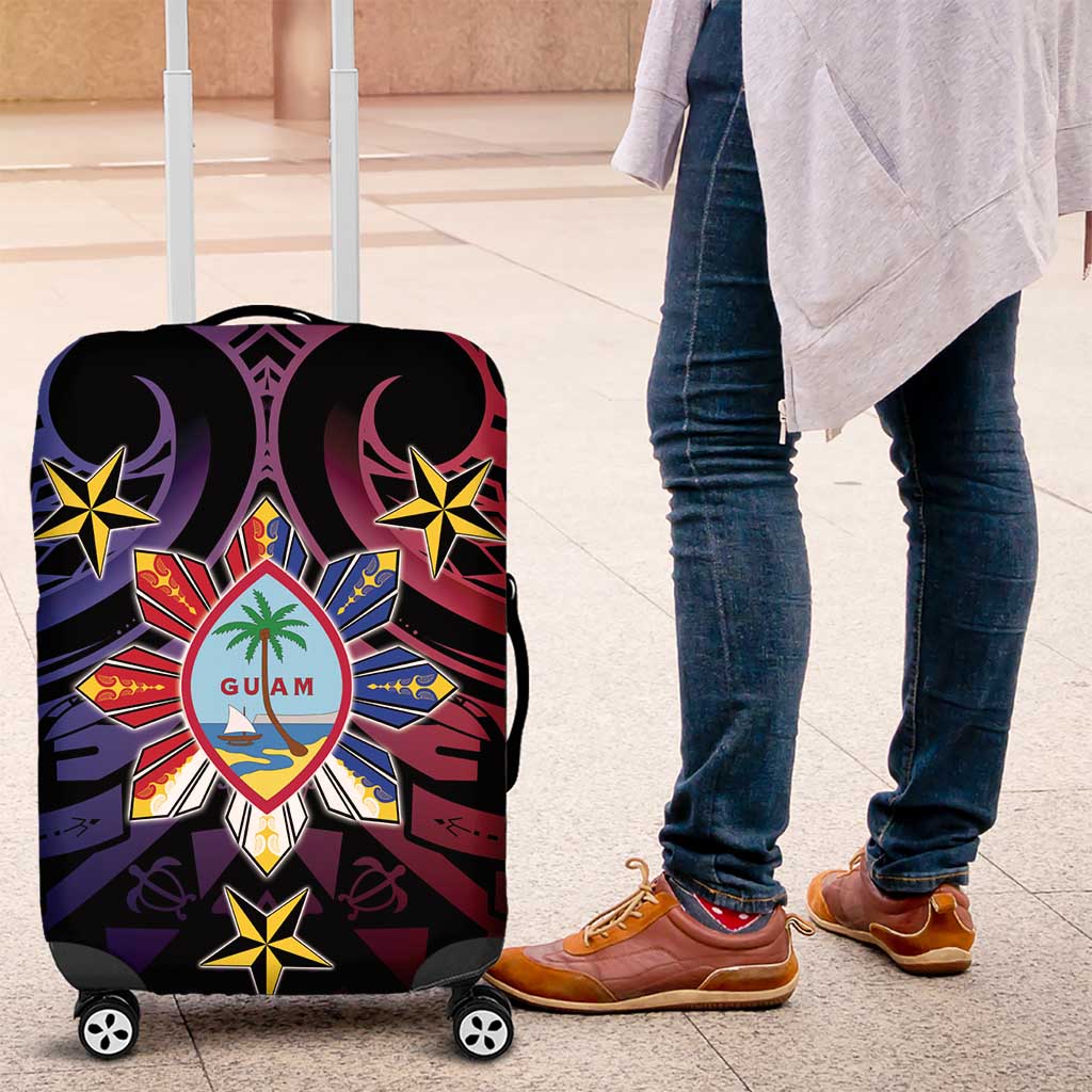 Philippines Guam Luggage Cover Filipino Sun With Guaman Seal LT05 Blue - Polynesian Pride