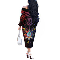 Philippines Guam Off The Shoulder Long Sleeve Dress Filipino Sun With Guaman Seal LT05 - Polynesian Pride