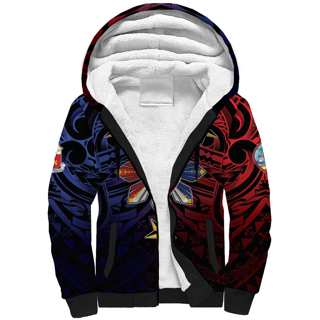 Philippines Guam Sherpa Hoodie Filipino Sun With Guaman Seal