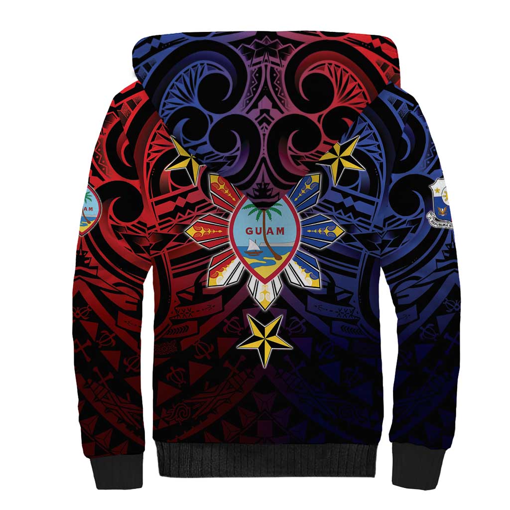 Philippines Guam Sherpa Hoodie Filipino Sun With Guaman Seal