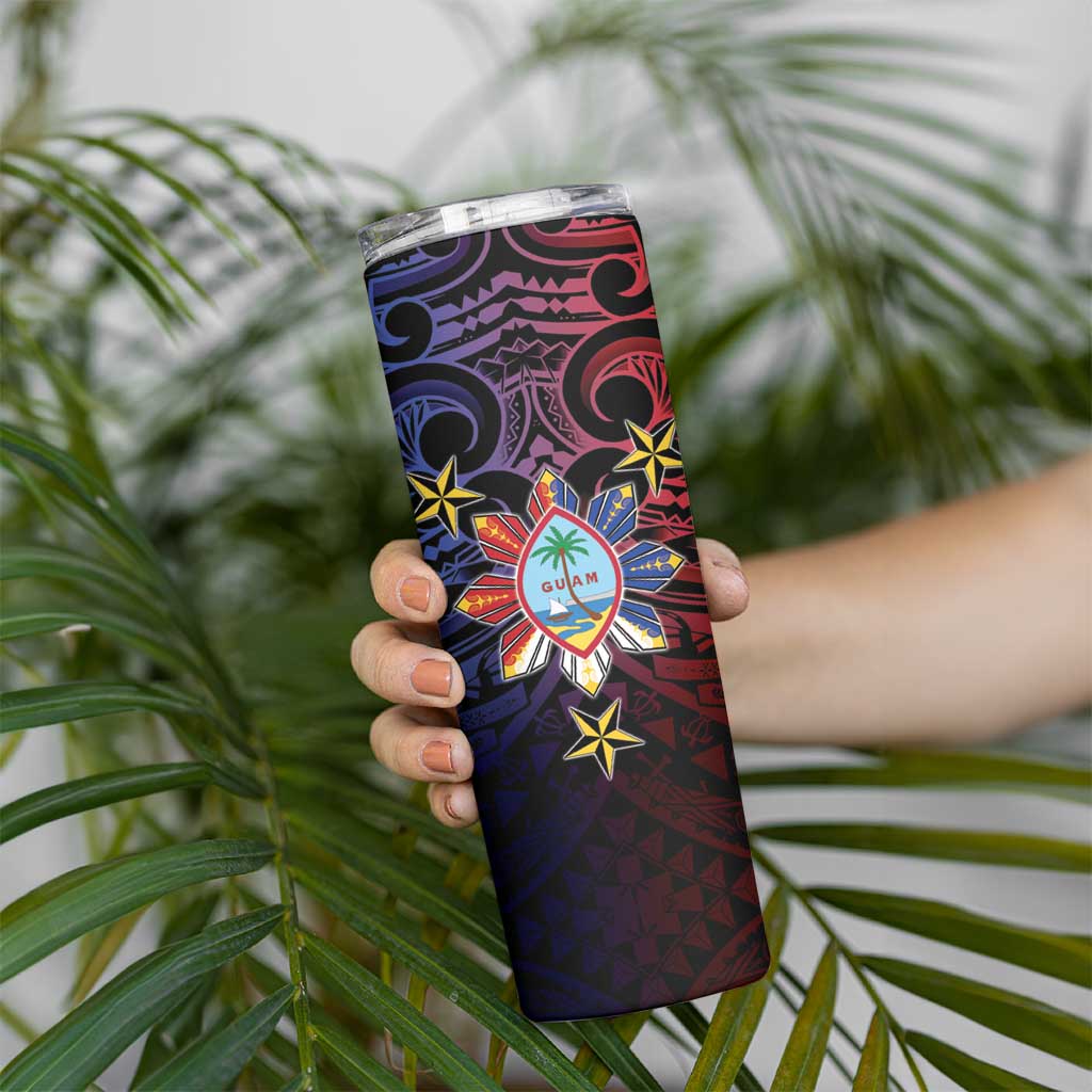 Philippines Guam Skinny Tumbler Filipino Sun With Guaman Seal LT05 - Polynesian Pride