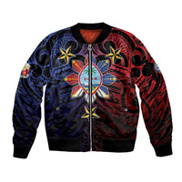 Philippines Guam Sleeve Zip Bomber Jacket Filipino Sun With Guaman Seal