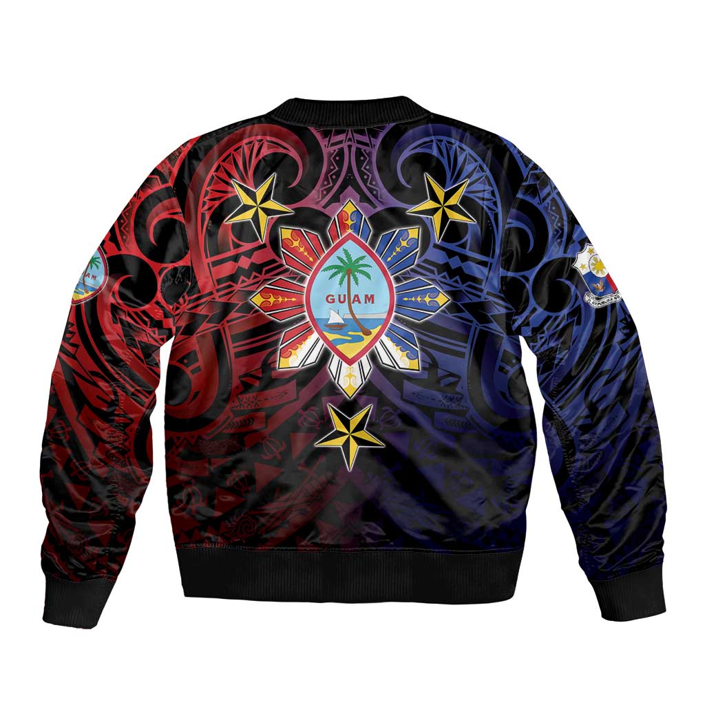 Philippines Guam Sleeve Zip Bomber Jacket Filipino Sun With Guaman Seal