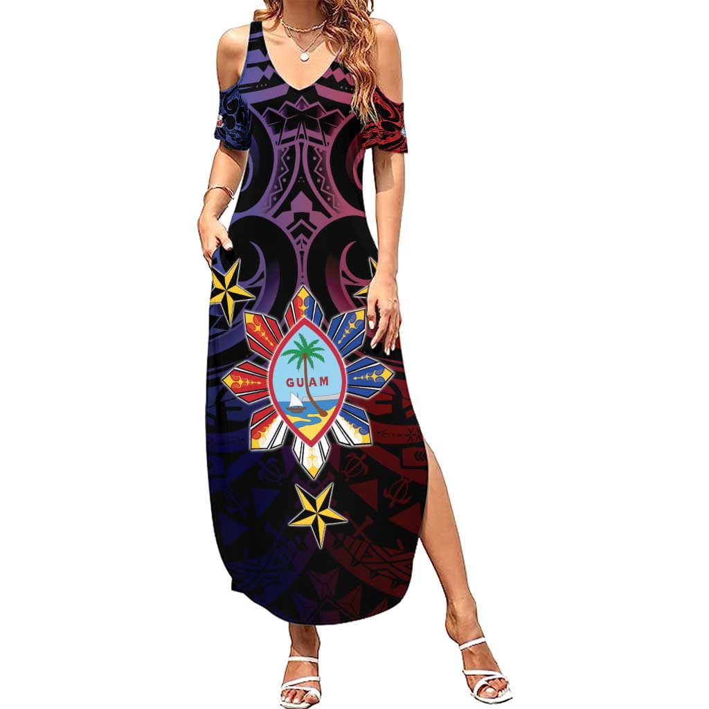 Philippines Guam Summer Maxi Dress Filipino Sun With Guaman Seal LT05 Women Blue - Polynesian Pride