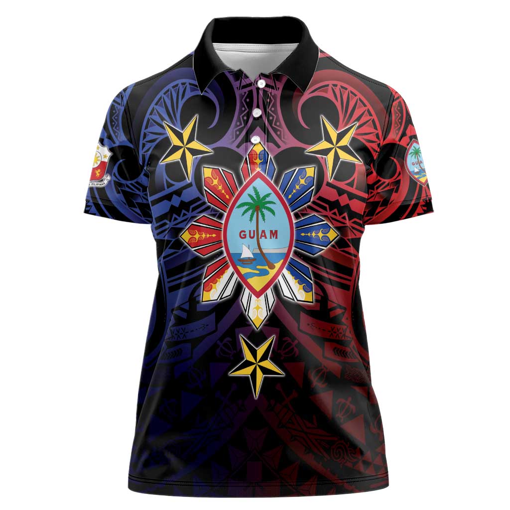 Philippines Guam Women Polo Shirt Filipino Sun With Guaman Seal LT05 Female Blue - Polynesian Pride