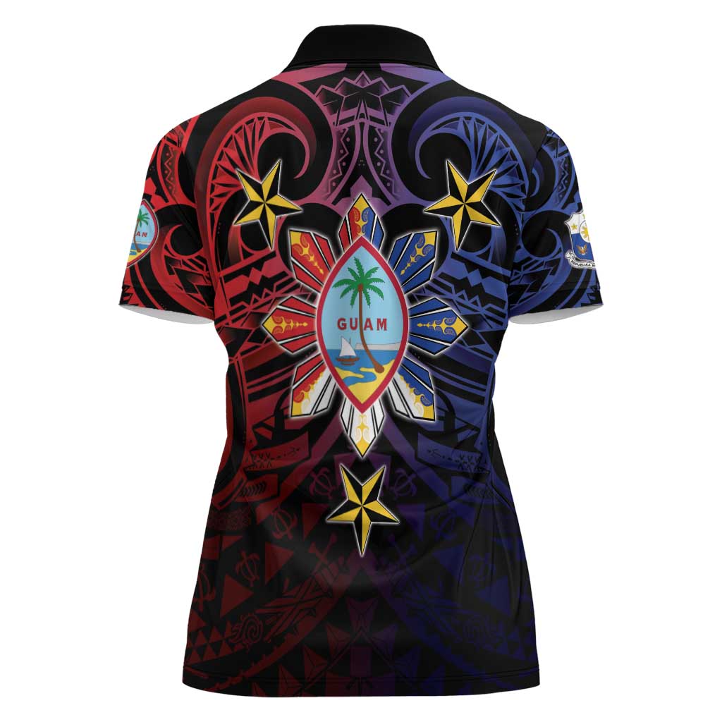 Philippines Guam Women Polo Shirt Filipino Sun With Guaman Seal LT05 - Polynesian Pride