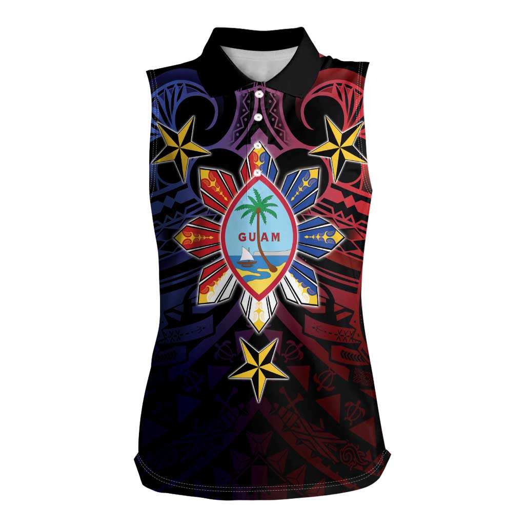 Philippines Guam Women Sleeveless Polo Shirt Filipino Sun With Guaman Seal LT05 Female Blue - Polynesian Pride