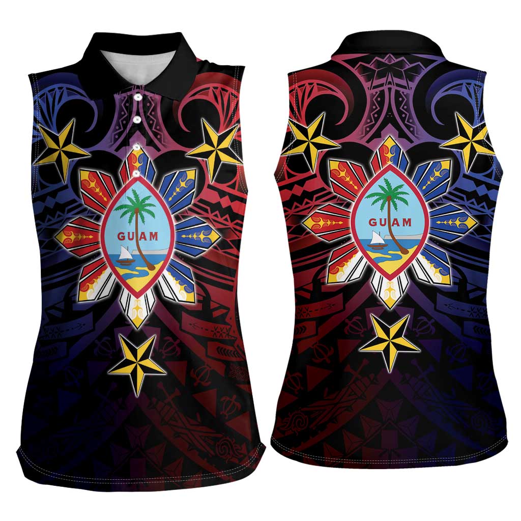 Philippines Guam Women Sleeveless Polo Shirt Filipino Sun With Guaman Seal LT05 - Polynesian Pride