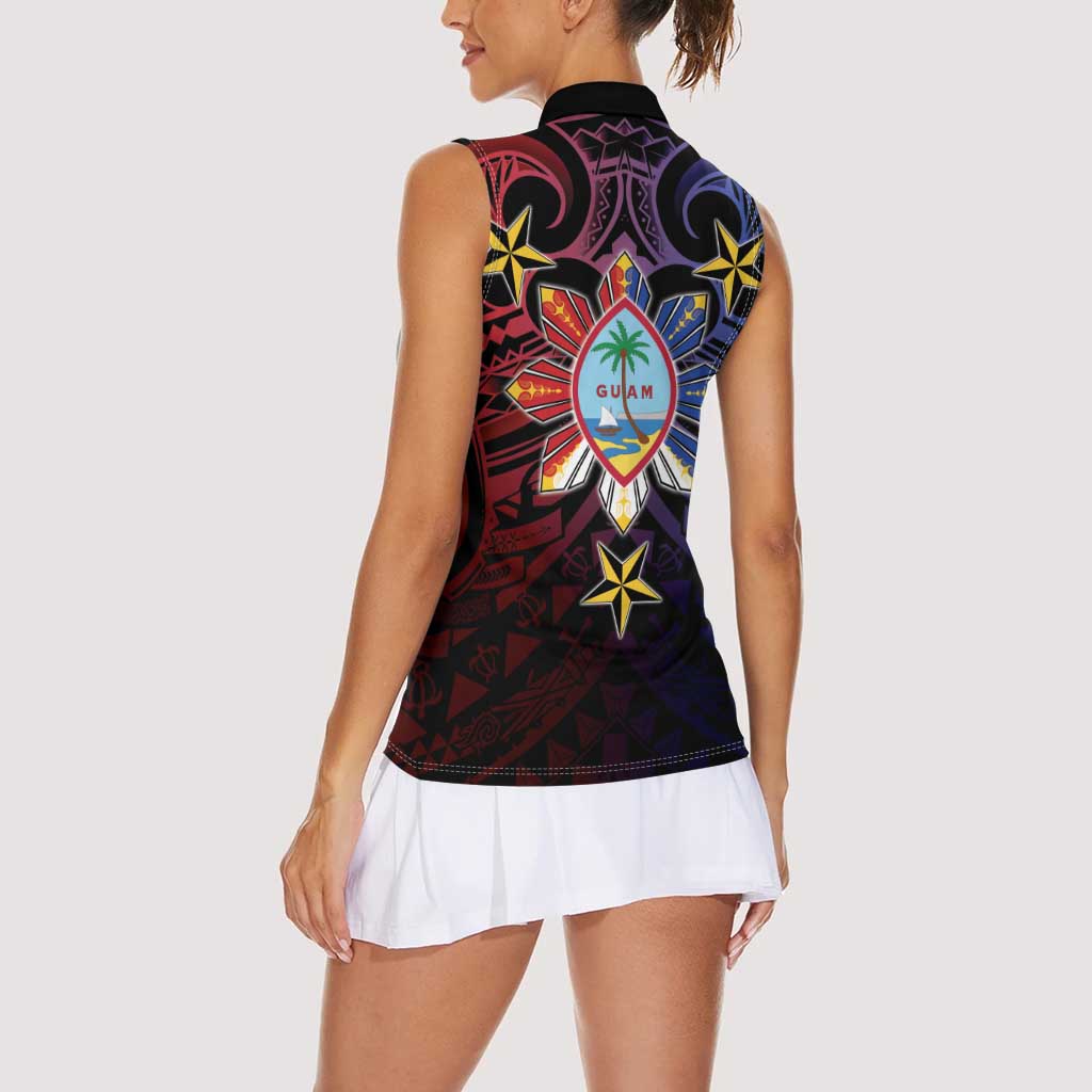 Philippines Guam Women Sleeveless Polo Shirt Filipino Sun With Guaman Seal LT05 - Polynesian Pride