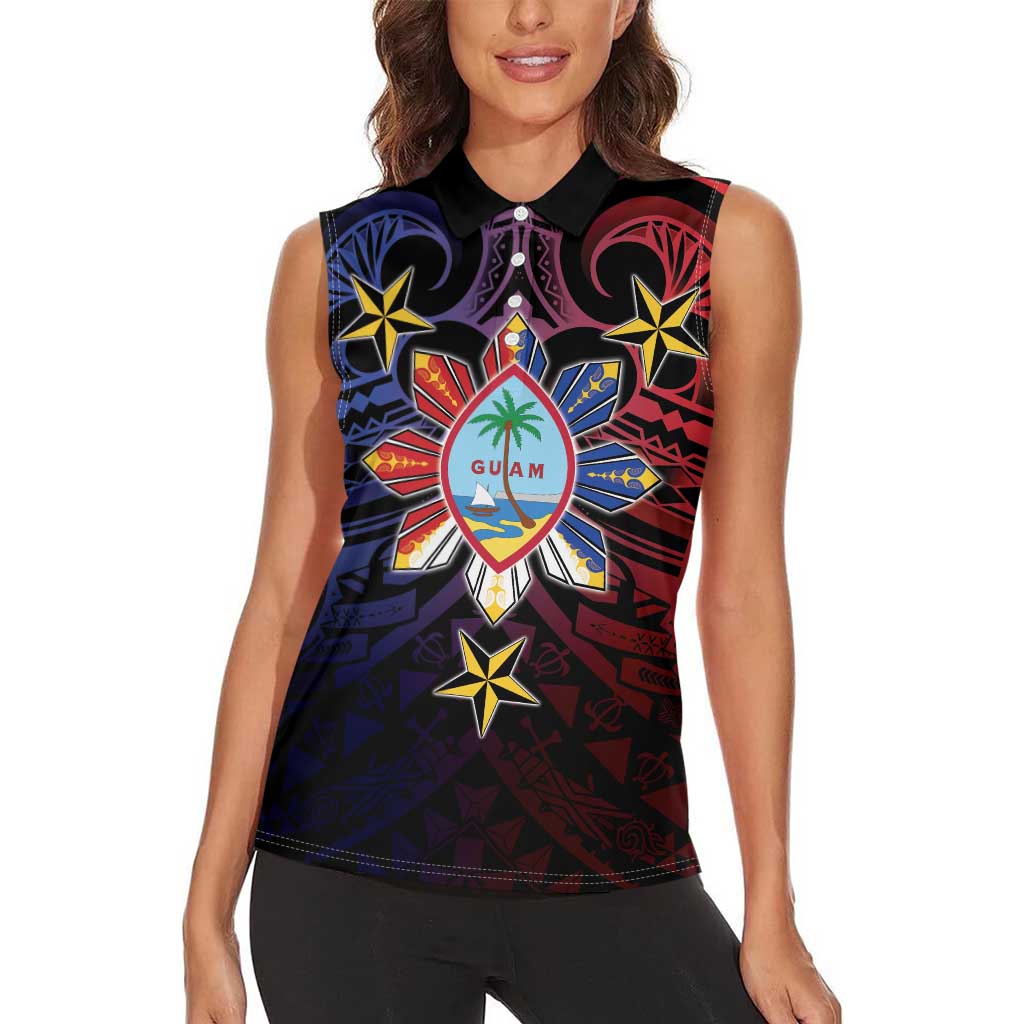 Philippines Guam Women Sleeveless Polo Shirt Filipino Sun With Guaman Seal LT05 - Polynesian Pride