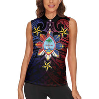 Philippines Guam Women Sleeveless Polo Shirt Filipino Sun With Guaman Seal LT05 - Polynesian Pride