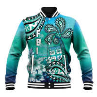 Fiji Born Indian Baseball Jacket Palm Paisley With Tapa Pattern LT05 Unisex Aqua - Polynesian Pride