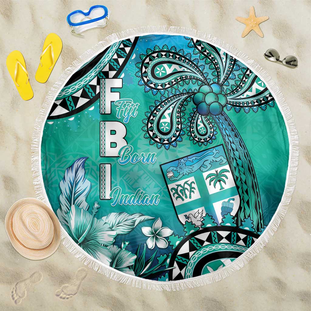 Fiji Born Indian Beach Blanket Palm Paisley With Tapa Pattern LT05 One Size 150cm Aqua - Polynesian Pride