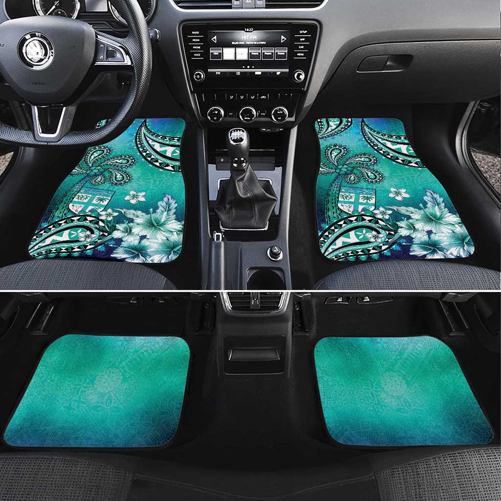 Fiji Born Indian Car Mats Palm Paisley With Tapa Pattern LT05 Set 4pcs Aqua - Polynesian Pride