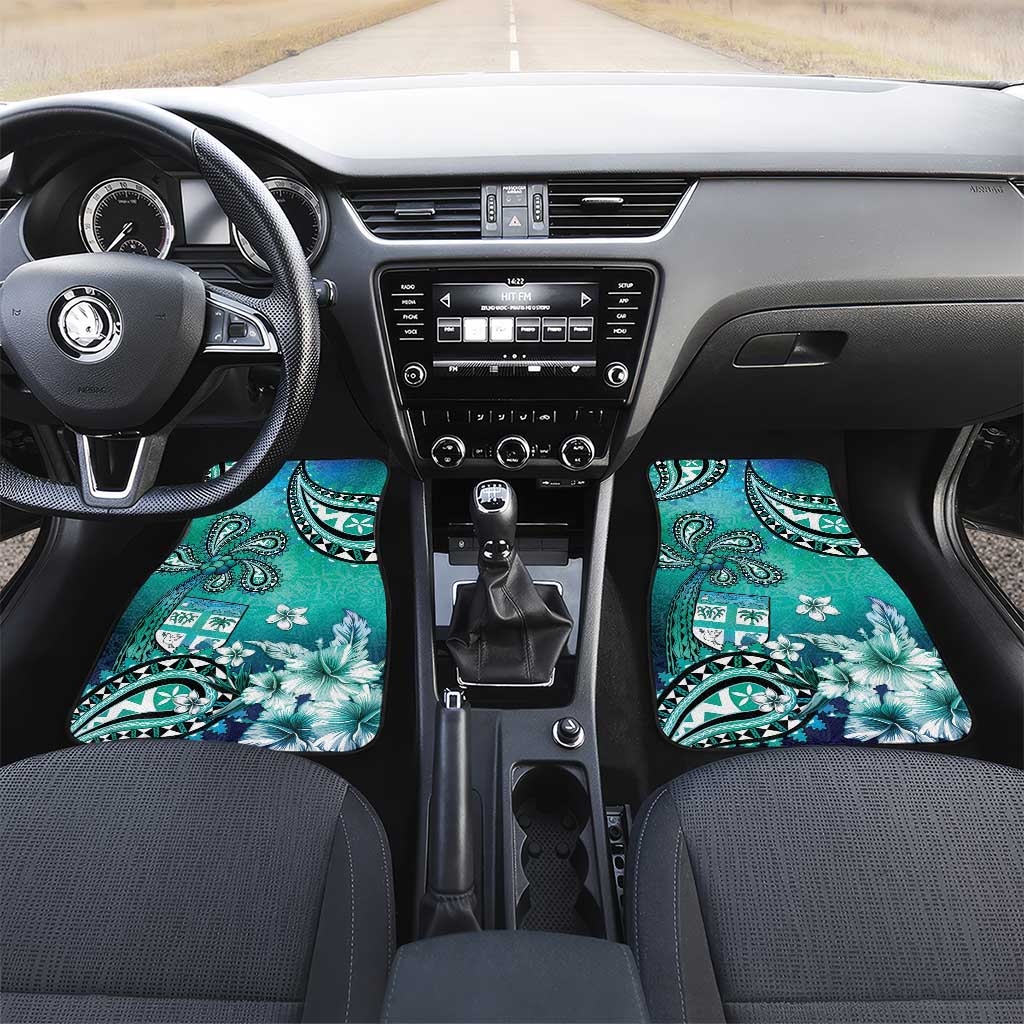 Fiji Born Indian Car Mats Palm Paisley With Tapa Pattern LT05 Set 2pcs - Front Aqua - Polynesian Pride