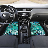 Fiji Born Indian Car Mats Palm Paisley With Tapa Pattern LT05 Set 2pcs - Front Aqua - Polynesian Pride