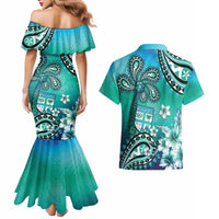 Fiji Born Indian Couples Matching Mermaid Dress and Hawaiian Shirt Palm Paisley With Tapa Pattern LT05 - Polynesian Pride
