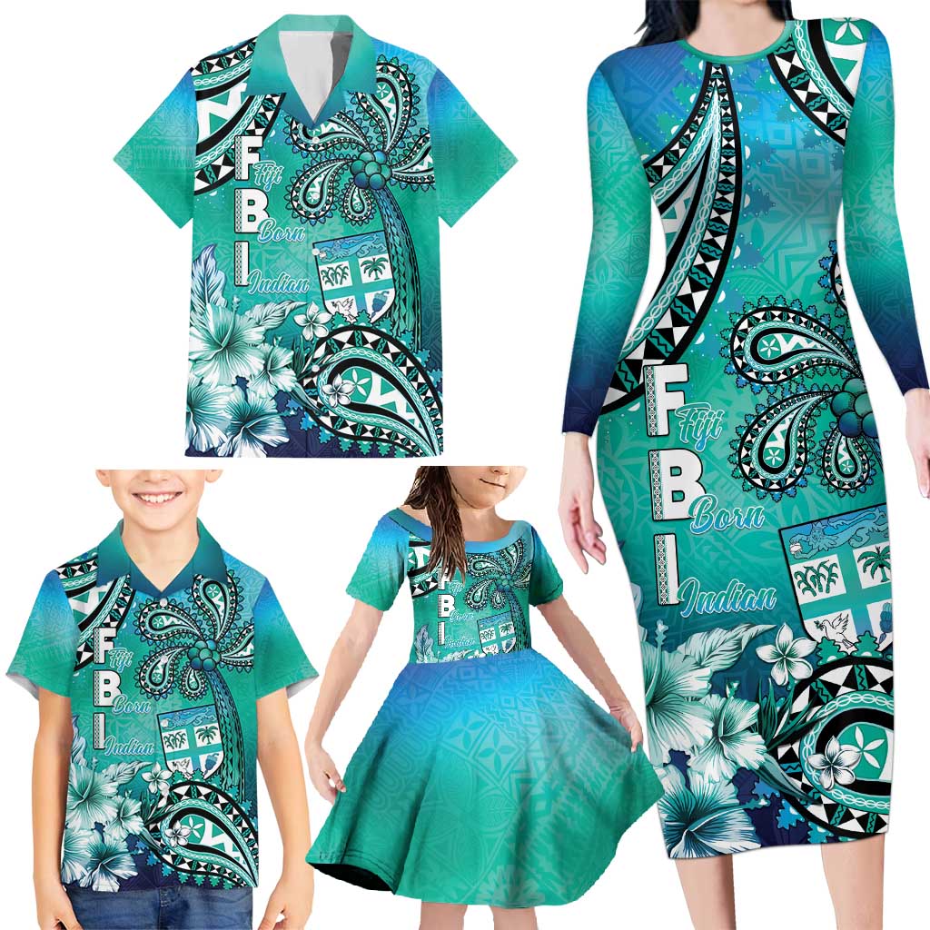 Fiji Born Indian Family Matching Long Sleeve Bodycon Dress and Hawaiian Shirt Palm Paisley With Tapa Pattern LT05 - Polynesian Pride