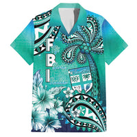 Fiji Born Indian Family Matching Long Sleeve Bodycon Dress and Hawaiian Shirt Palm Paisley With Tapa Pattern LT05 Dad's Shirt - Short Sleeve Aqua - Polynesian Pride