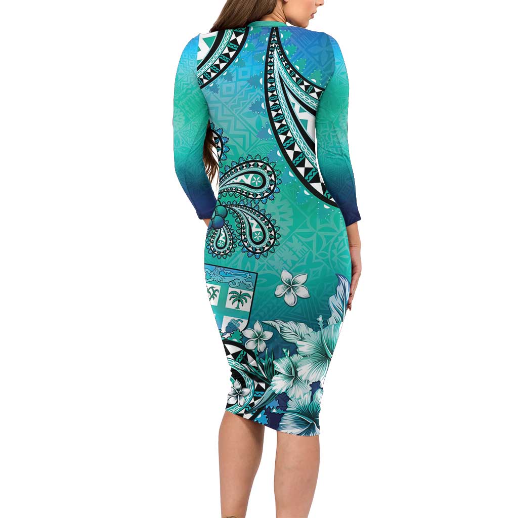 Fiji Born Indian Family Matching Long Sleeve Bodycon Dress and Hawaiian Shirt Palm Paisley With Tapa Pattern LT05 - Polynesian Pride