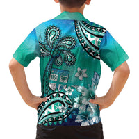 Fiji Born Indian Family Matching Off The Shoulder Long Sleeve Dress and Hawaiian Shirt Palm Paisley With Tapa Pattern LT05 - Polynesian Pride