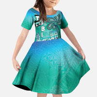 Fiji Born Indian Family Matching Off The Shoulder Long Sleeve Dress and Hawaiian Shirt Palm Paisley With Tapa Pattern LT05 Daughter's Dress Aqua - Polynesian Pride