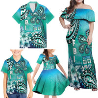 Fiji Born Indian Family Matching Off Shoulder Maxi Dress and Hawaiian Shirt Palm Paisley With Tapa Pattern LT05 - Polynesian Pride