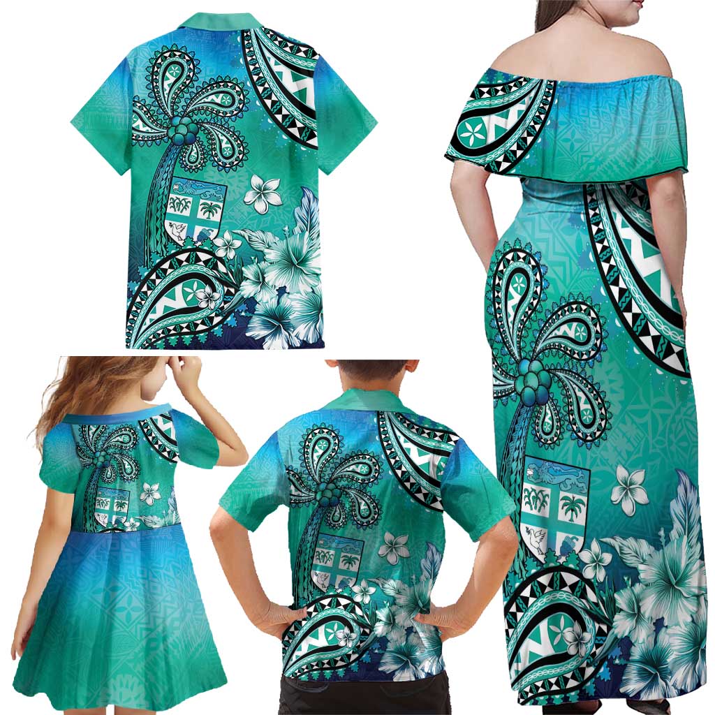 Fiji Born Indian Family Matching Off Shoulder Maxi Dress and Hawaiian Shirt Palm Paisley With Tapa Pattern LT05 - Polynesian Pride