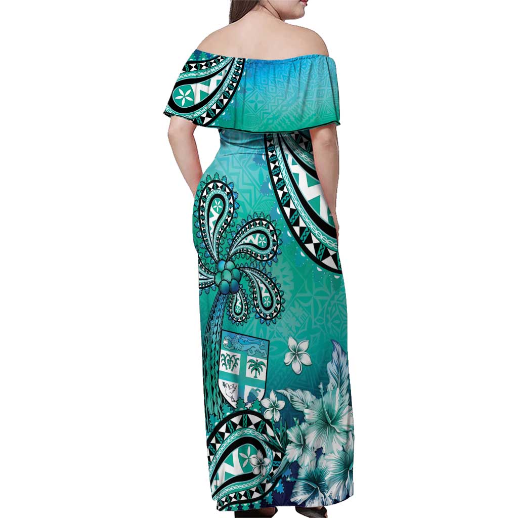 Fiji Born Indian Family Matching Off Shoulder Maxi Dress and Hawaiian Shirt Palm Paisley With Tapa Pattern LT05 - Polynesian Pride