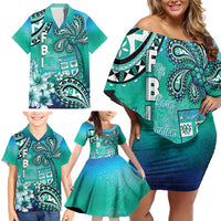 Fiji Born Indian Family Matching Off Shoulder Short Dress and Hawaiian Shirt Palm Paisley With Tapa Pattern LT05 - Polynesian Pride