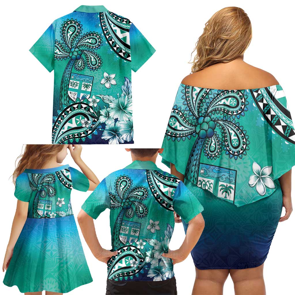 Fiji Born Indian Family Matching Off Shoulder Short Dress and Hawaiian Shirt Palm Paisley With Tapa Pattern LT05 - Polynesian Pride
