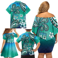 Fiji Born Indian Family Matching Off Shoulder Short Dress and Hawaiian Shirt Palm Paisley With Tapa Pattern LT05 - Polynesian Pride