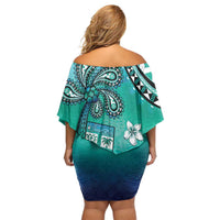 Fiji Born Indian Family Matching Off Shoulder Short Dress and Hawaiian Shirt Palm Paisley With Tapa Pattern LT05 - Polynesian Pride