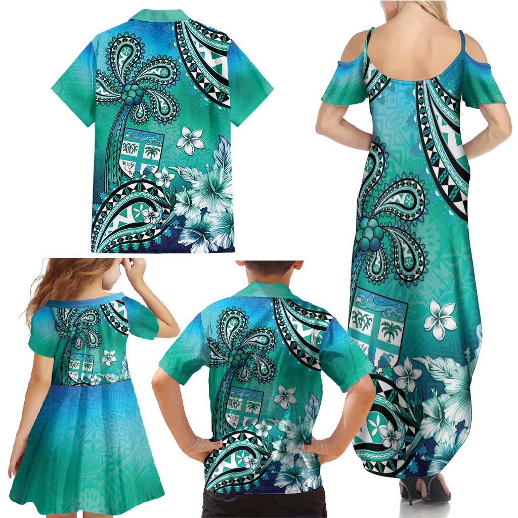 Fiji Born Indian Family Matching Summer Maxi Dress and Hawaiian Shirt Palm Paisley With Tapa Pattern LT05 - Polynesian Pride