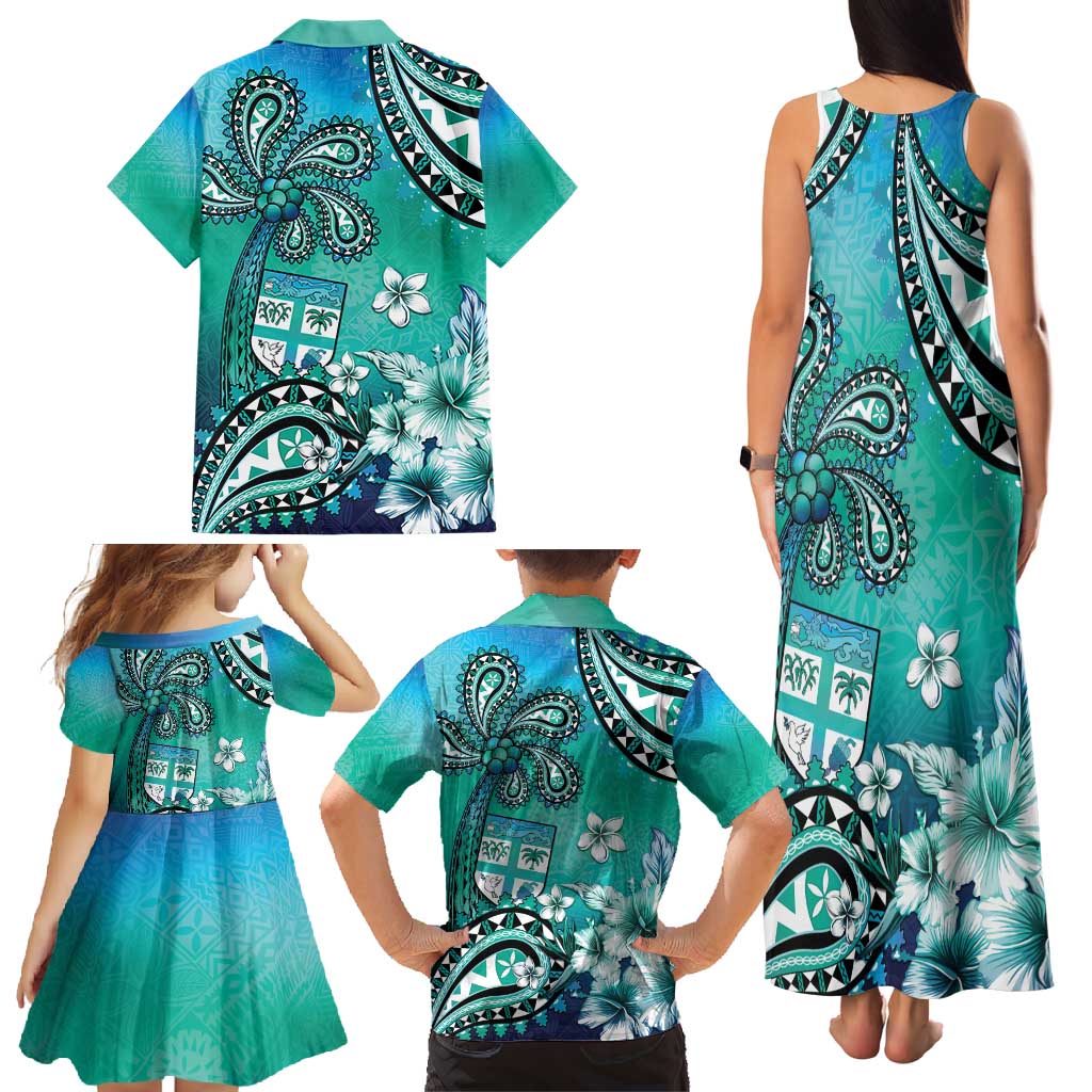 Fiji Born Indian Family Matching Tank Maxi Dress and Hawaiian Shirt Palm Paisley With Tapa Pattern LT05 - Polynesian Pride