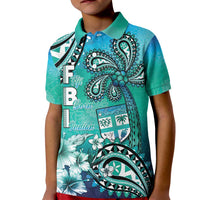 Fiji Born Indian Kid Polo Shirt Palm Paisley With Tapa Pattern LT05 Kid Aqua - Polynesian Pride