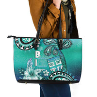 Fiji Born Indian Leather Tote Bag Palm Paisley With Tapa Pattern LT05 - Polynesian Pride
