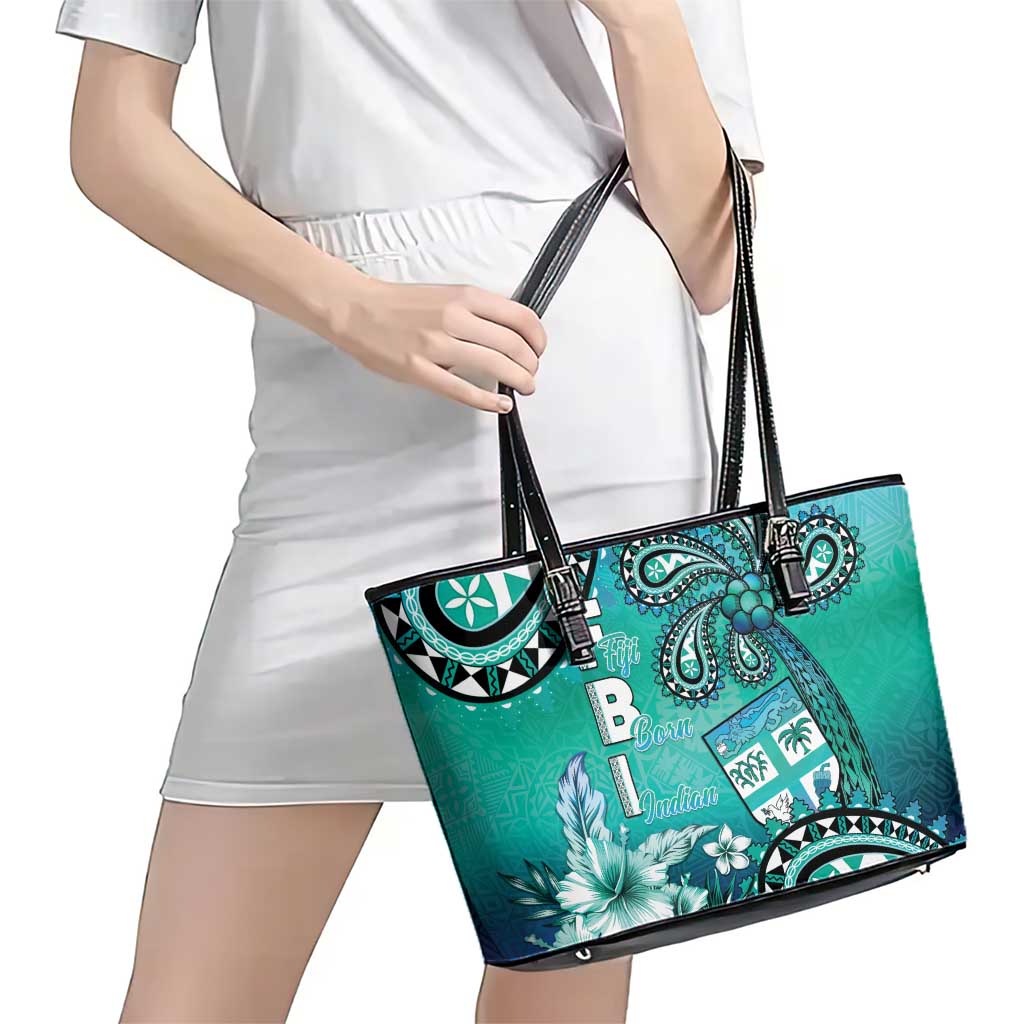 Fiji Born Indian Leather Tote Bag Palm Paisley With Tapa Pattern LT05 - Polynesian Pride