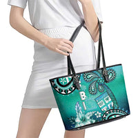Fiji Born Indian Leather Tote Bag Palm Paisley With Tapa Pattern LT05 - Polynesian Pride