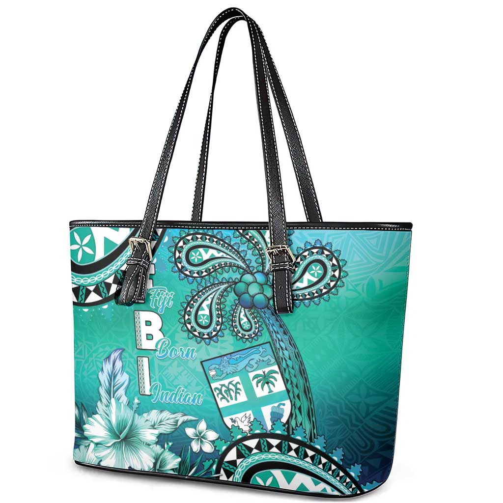 Fiji Born Indian Leather Tote Bag Palm Paisley With Tapa Pattern LT05 - Polynesian Pride