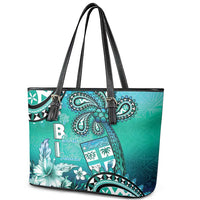 Fiji Born Indian Leather Tote Bag Palm Paisley With Tapa Pattern LT05 - Polynesian Pride