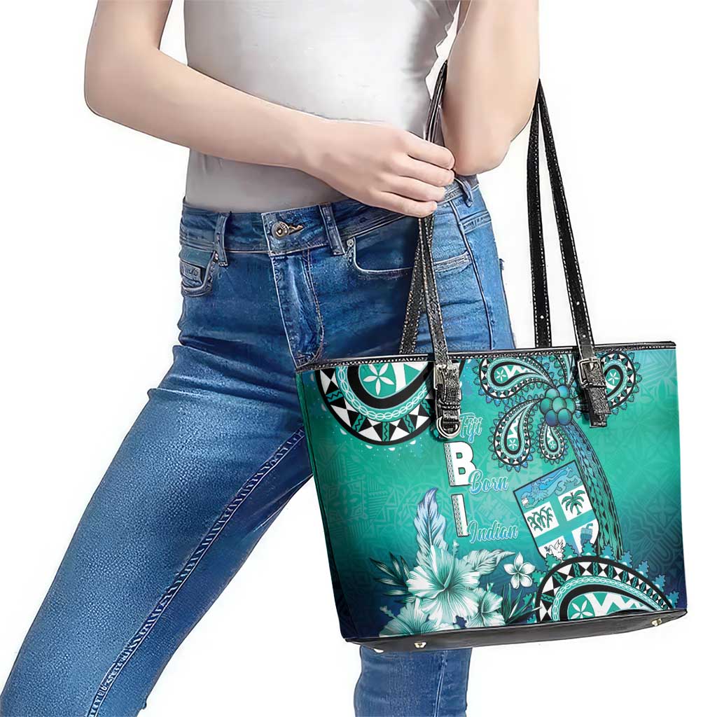 Fiji Born Indian Leather Tote Bag Palm Paisley With Tapa Pattern LT05 - Polynesian Pride
