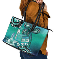 Fiji Born Indian Leather Tote Bag Palm Paisley With Tapa Pattern LT05 - Polynesian Pride