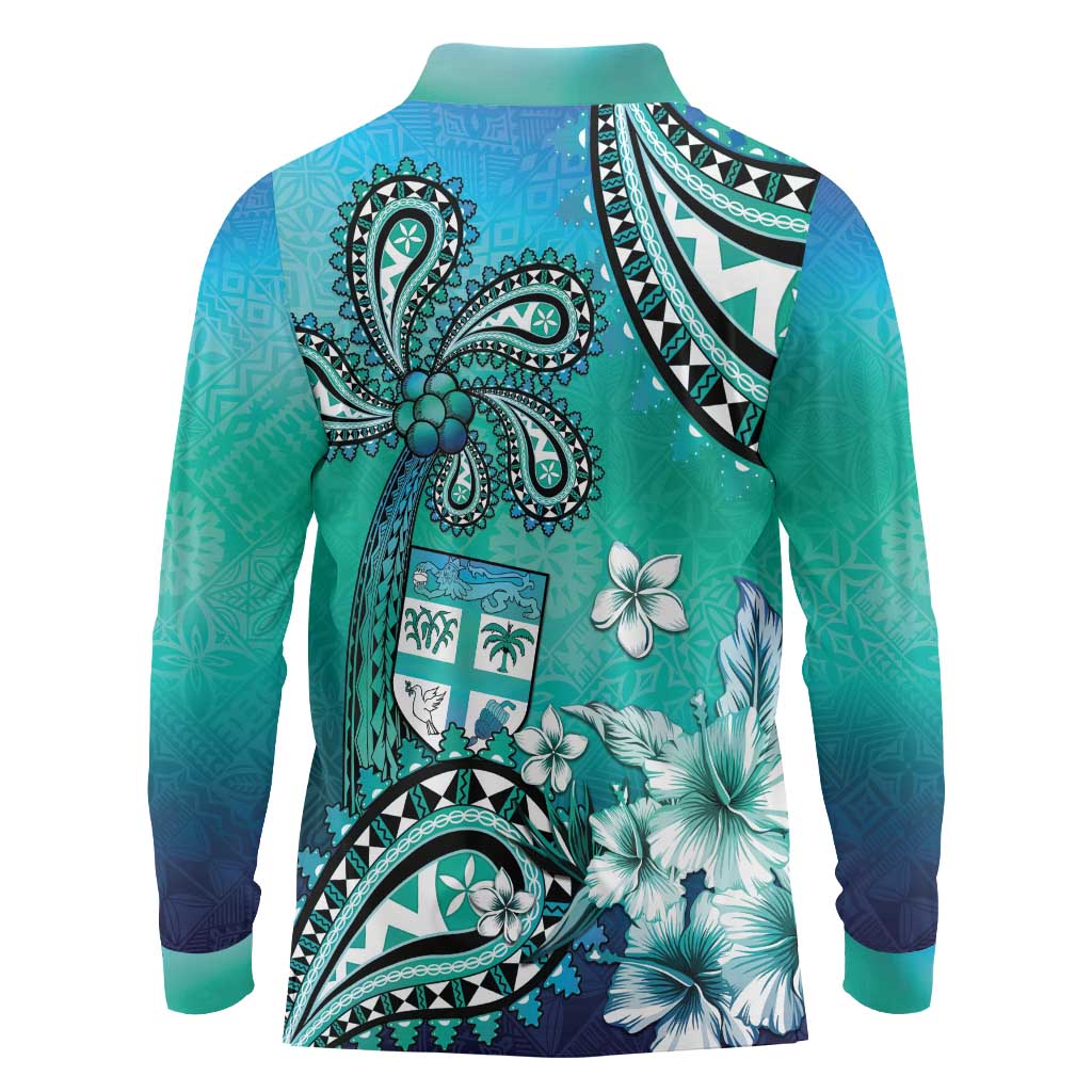Fiji Born Indian Long Sleeve Polo Shirt Palm Paisley With Tapa Pattern LT05 - Polynesian Pride