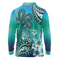 Fiji Born Indian Long Sleeve Polo Shirt Palm Paisley With Tapa Pattern LT05 - Polynesian Pride