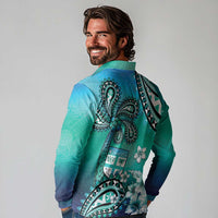 Fiji Born Indian Long Sleeve Polo Shirt Palm Paisley With Tapa Pattern LT05 - Polynesian Pride